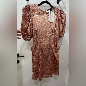 NWT Rotate Birger Christensen Katie Puff Sleeve Sequin Mini Dress, M